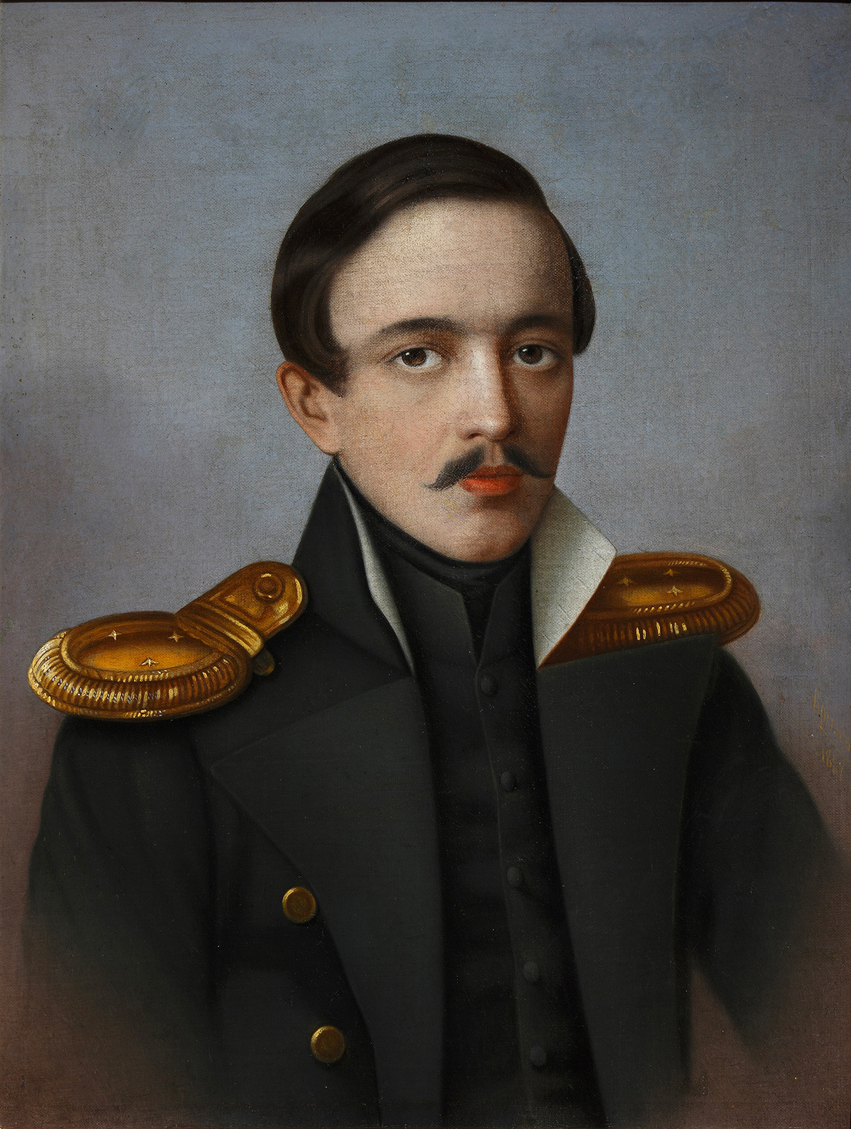 Retrato del poeta y escritor Mijaíl Lérmontov, 1887. Encontrado en la colección del Instituto de Literatura Rusa IRLI (Casa Pushkin), San Petersburgo. Artista: G. Krilov. 