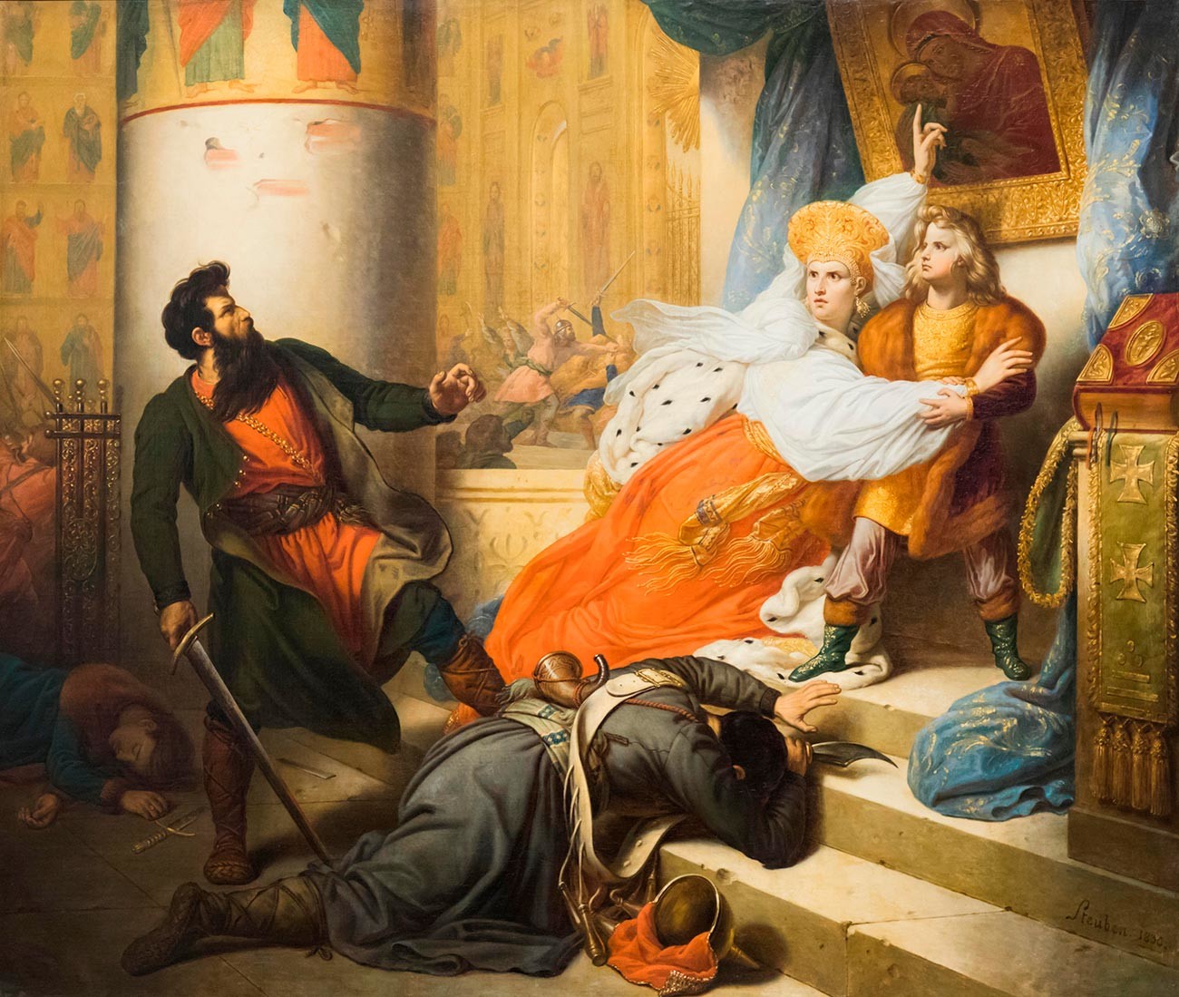Мали Петар Велики кога је мајка спасла од гнева стрелаца. Слика Карла Штојбена.
