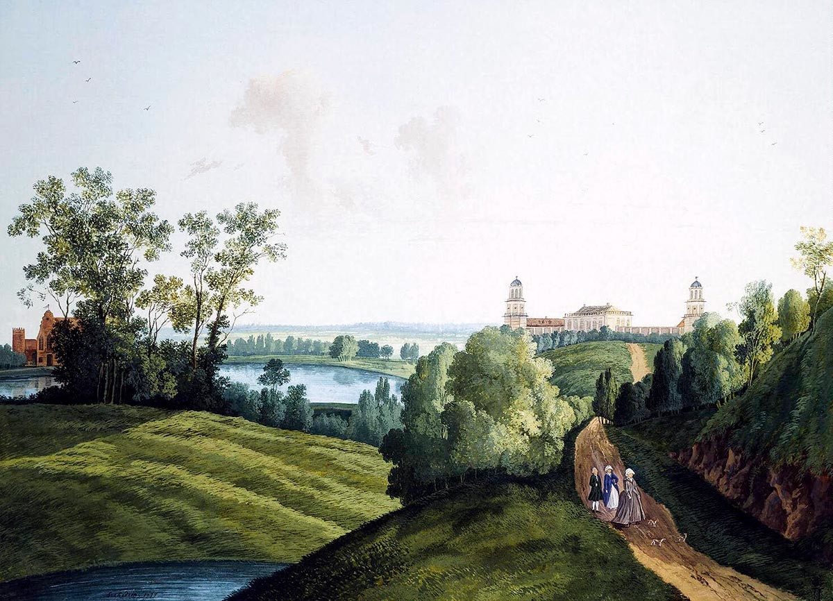Pokrajina parka v Carskem selu s pogledom na kmetijo, 1777. Umetnik Semjon Ščedrin