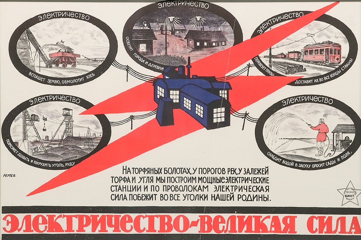 Poster Elektrika je velika moč iz dvajsetih let. Iz zbirke Ruske državne knjižnice