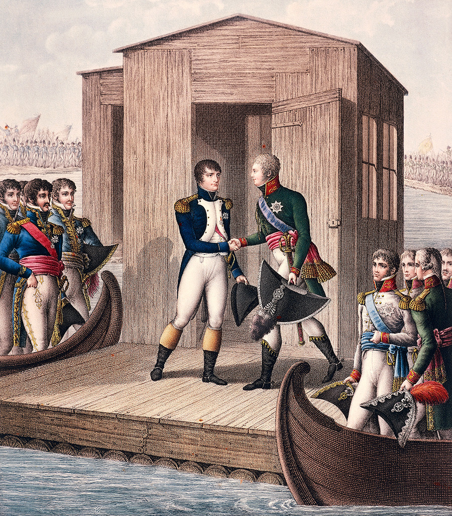 L'incontro tra Napoleone Bonaparte e lo zar Alessandro I a Tilsit, 25 giugno 1807
