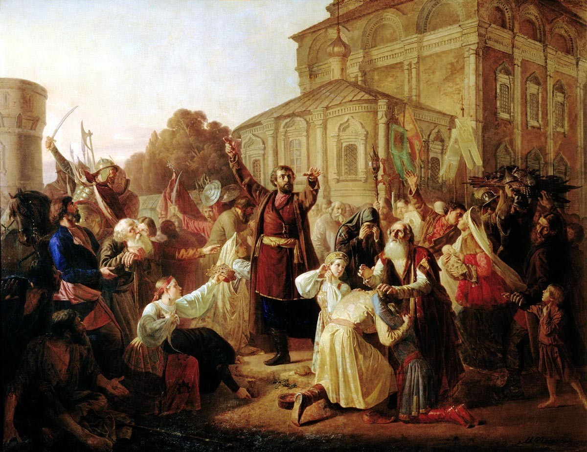 „Обраќање на Минин до луѓето од Нижни Новгород“, 1611 година, Михаил Песков
