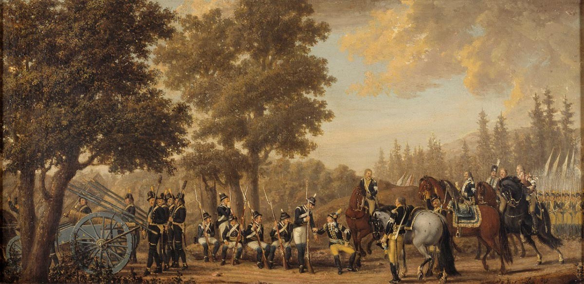 Rei Gustavo III e soldado. Episódio da Guerra Russa, 1789.