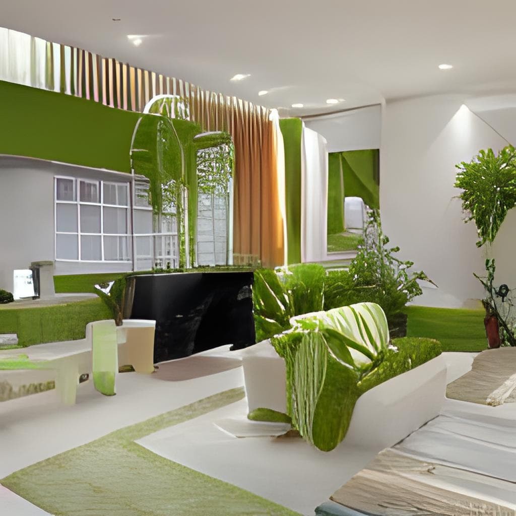 Quarto iluminado com paredes verdes em estilo de alta tecnologia.