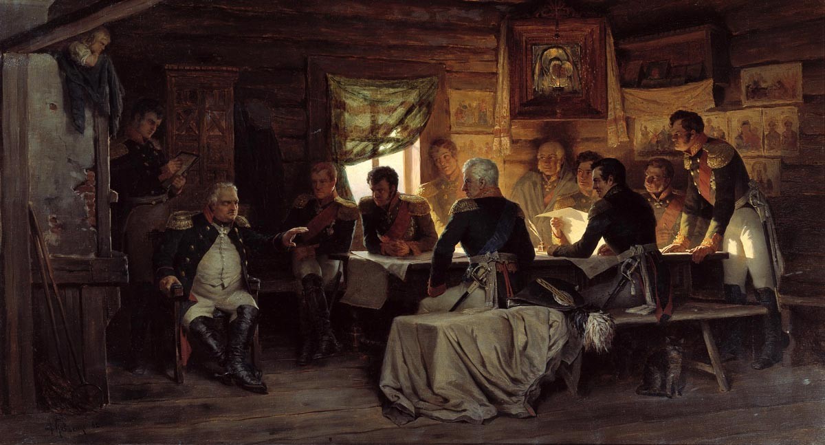 Kutusow beim Rat von Fili. Gemälde von Alexej Kivschenko. 
