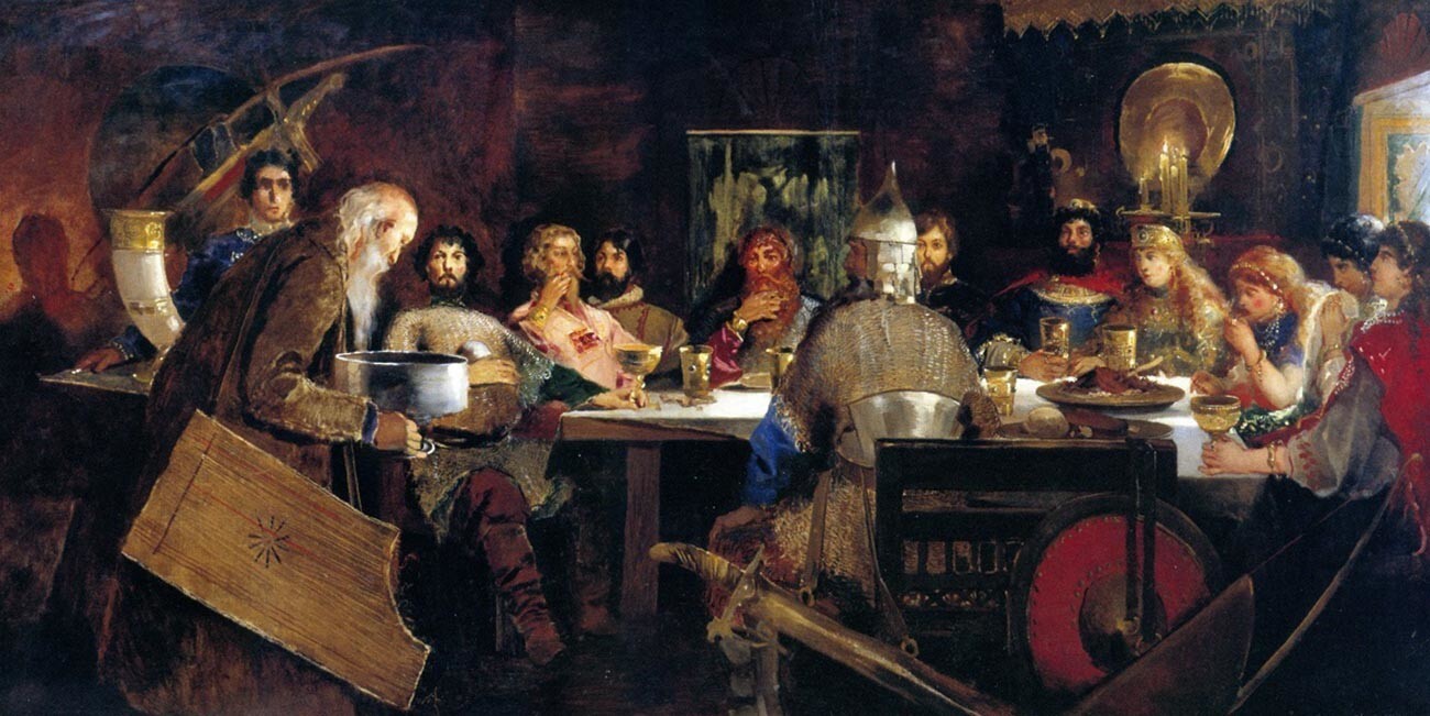 Lukisan karya Andrey Ryabushkin berjudul 'Pesta Bogatyr di Meja Knyaz Vladimir, 1888.