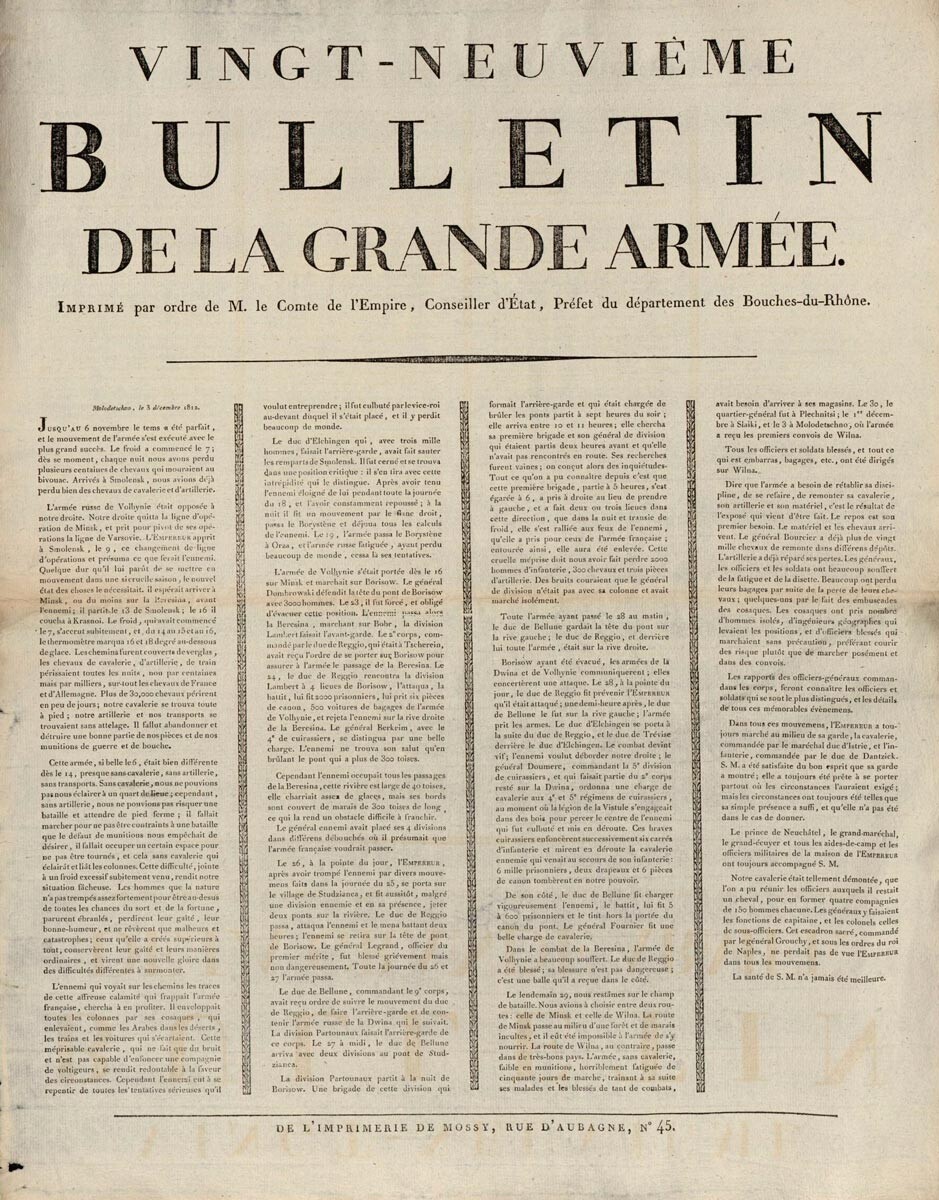 A page from the 29th Bulletin of the Great Army.