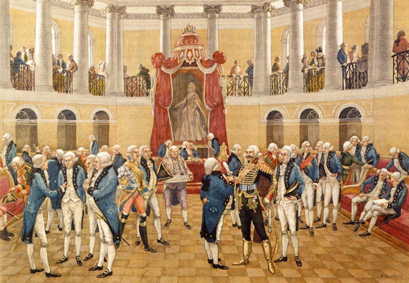 A noble assembly in Catherine II's times, by Vladimir Chambers, 1913