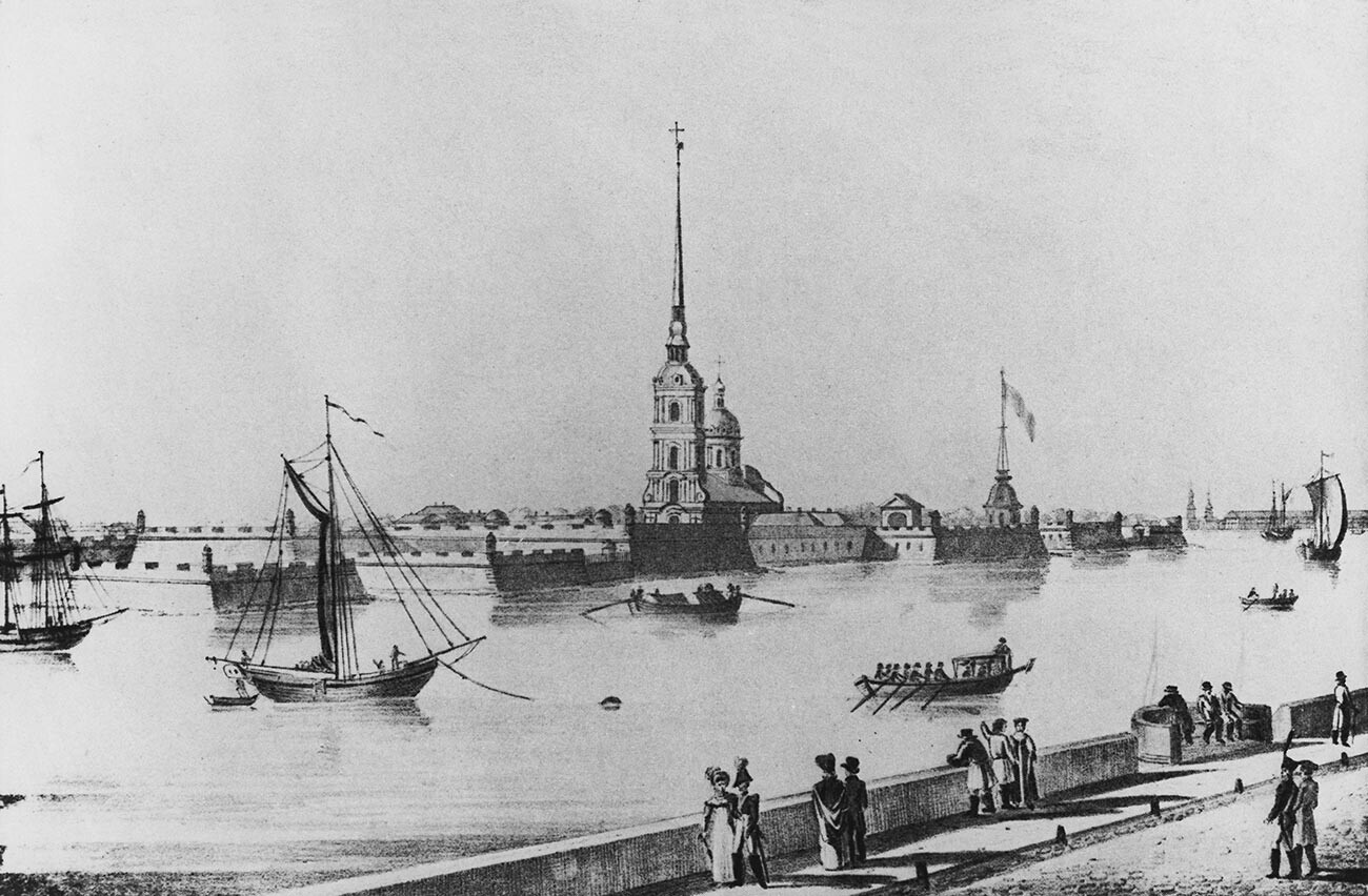 Чамци на Неви испред Петропавловске тврђаве.