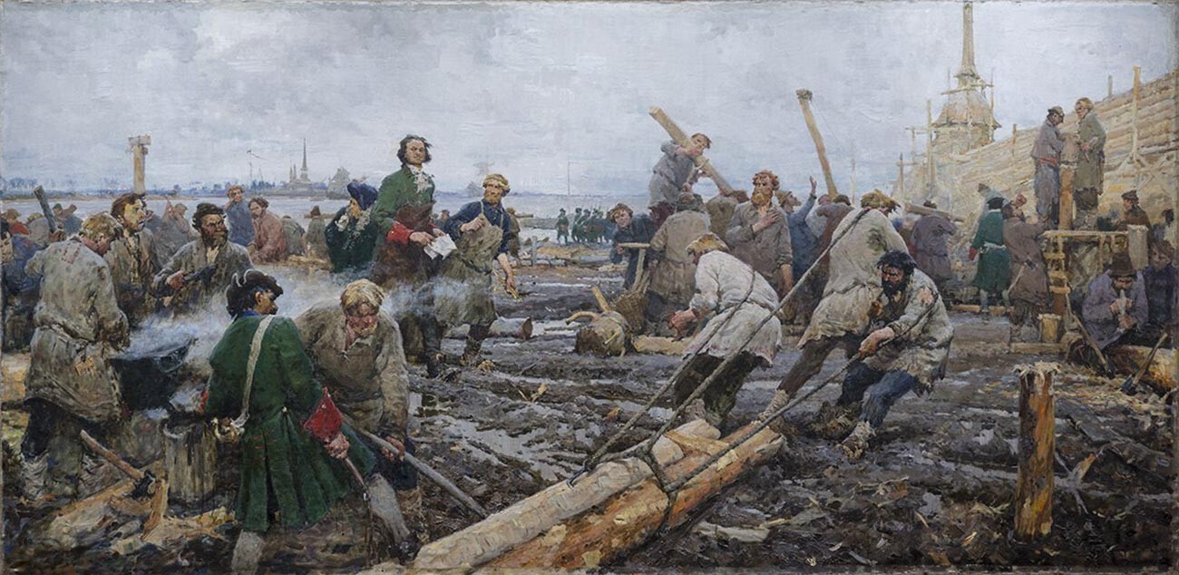 Peter der Große beim Bau von St. Petersburg.