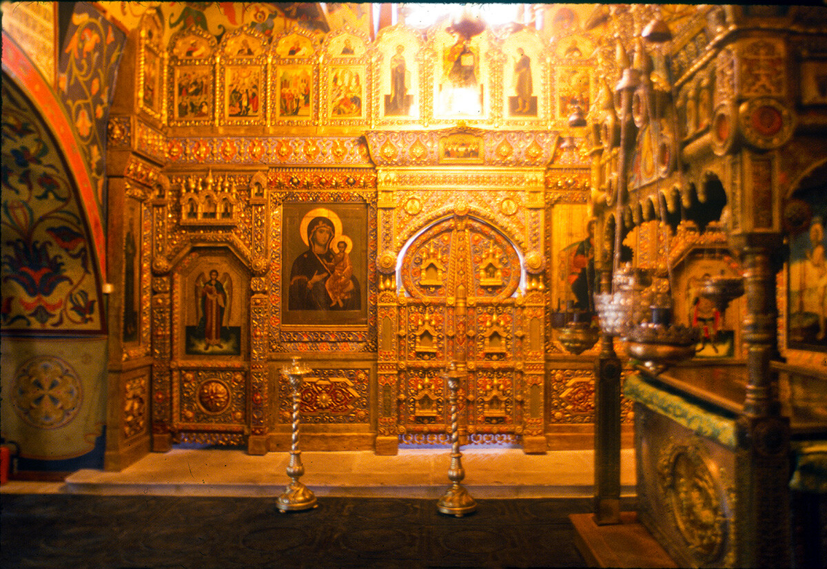 St. Basil's. Church of Basil the Blessed, interior. View east toward icon screen. Right: Sarcophagus of Basil the Blessed. June 21, 1994.