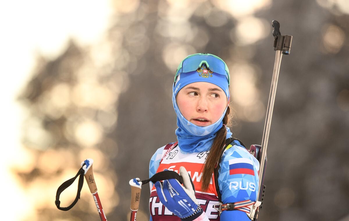 Valeria Vasnetsova of Russia at a training session before the second round of the Biathlon World Cup 2021/22 season in Estersund, Sweden