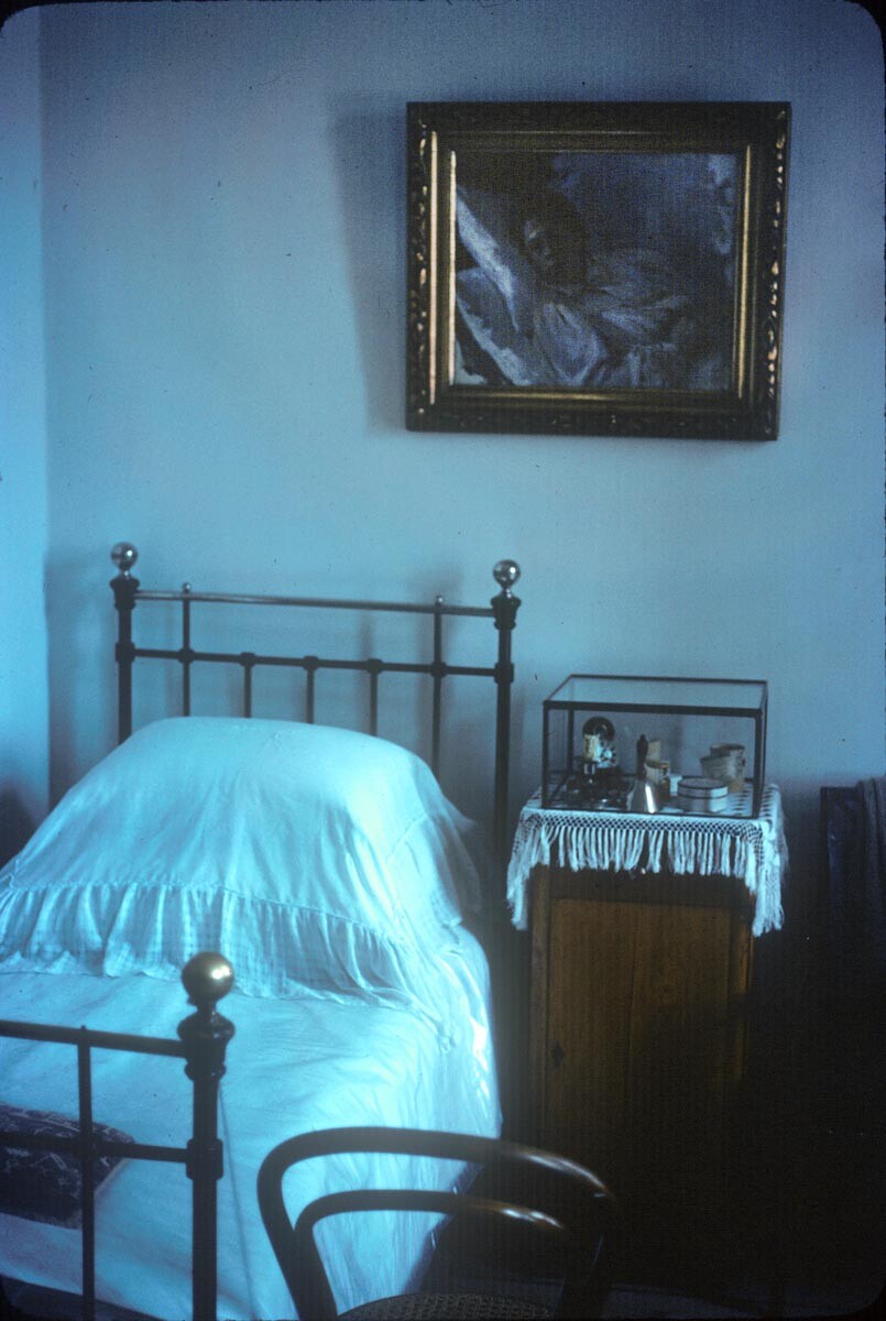 Tolstoy house interior. Tolstoy's bedroom with simple furnishings. April 10, 1980