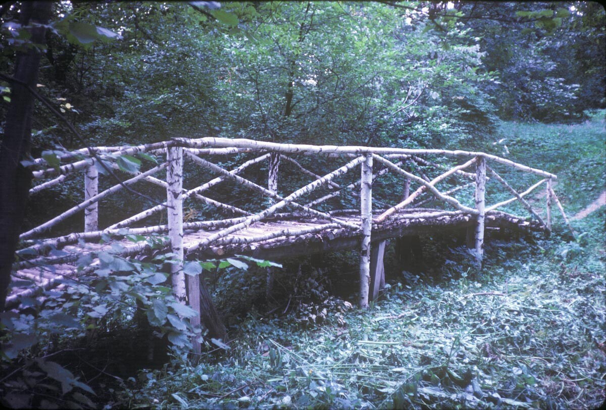 Jasna Poljana. Posestni park, most iz brezovih brun. 28. julij 1970
