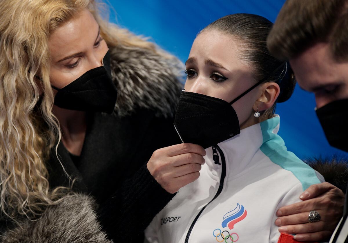 Kamila Valieva after reacts after the women's free skating 