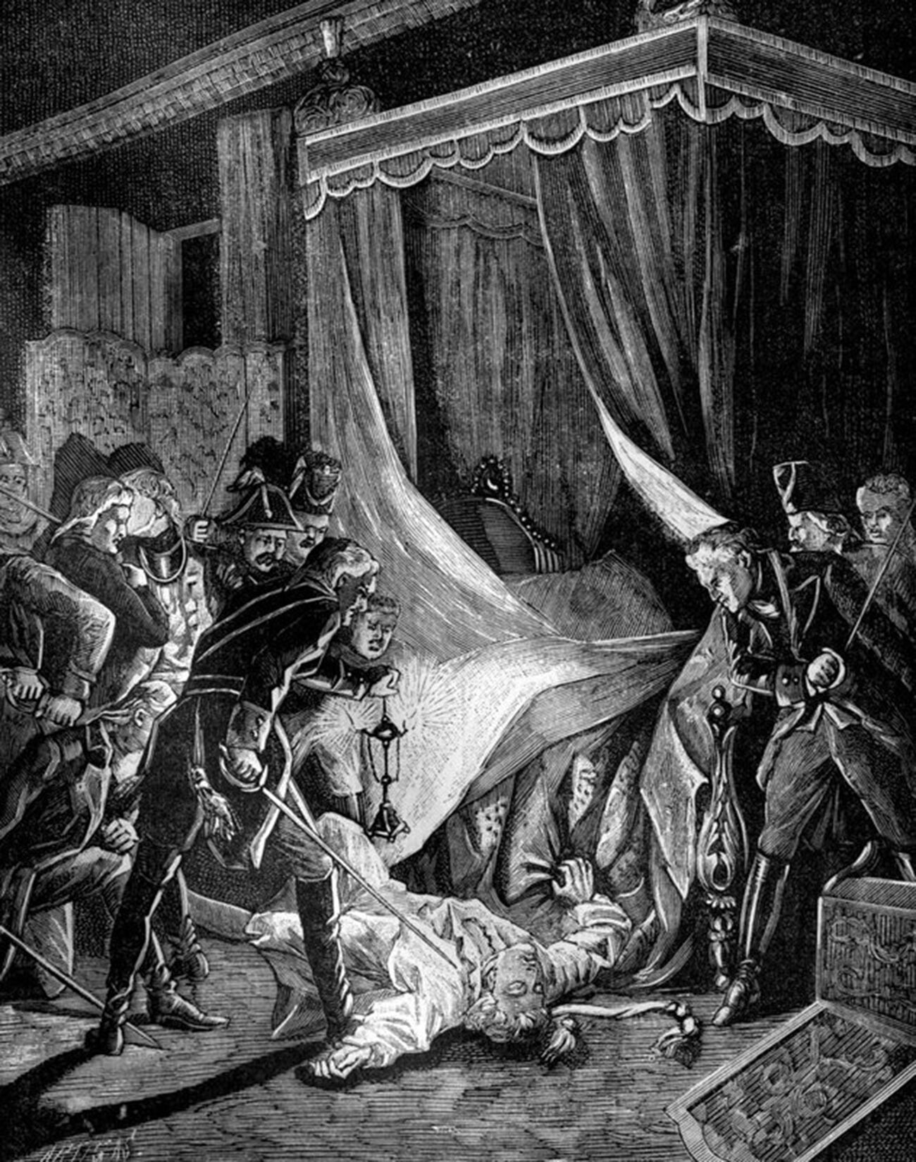 The murder of Tsar Paul I of Russia, March 1801. A print from 
