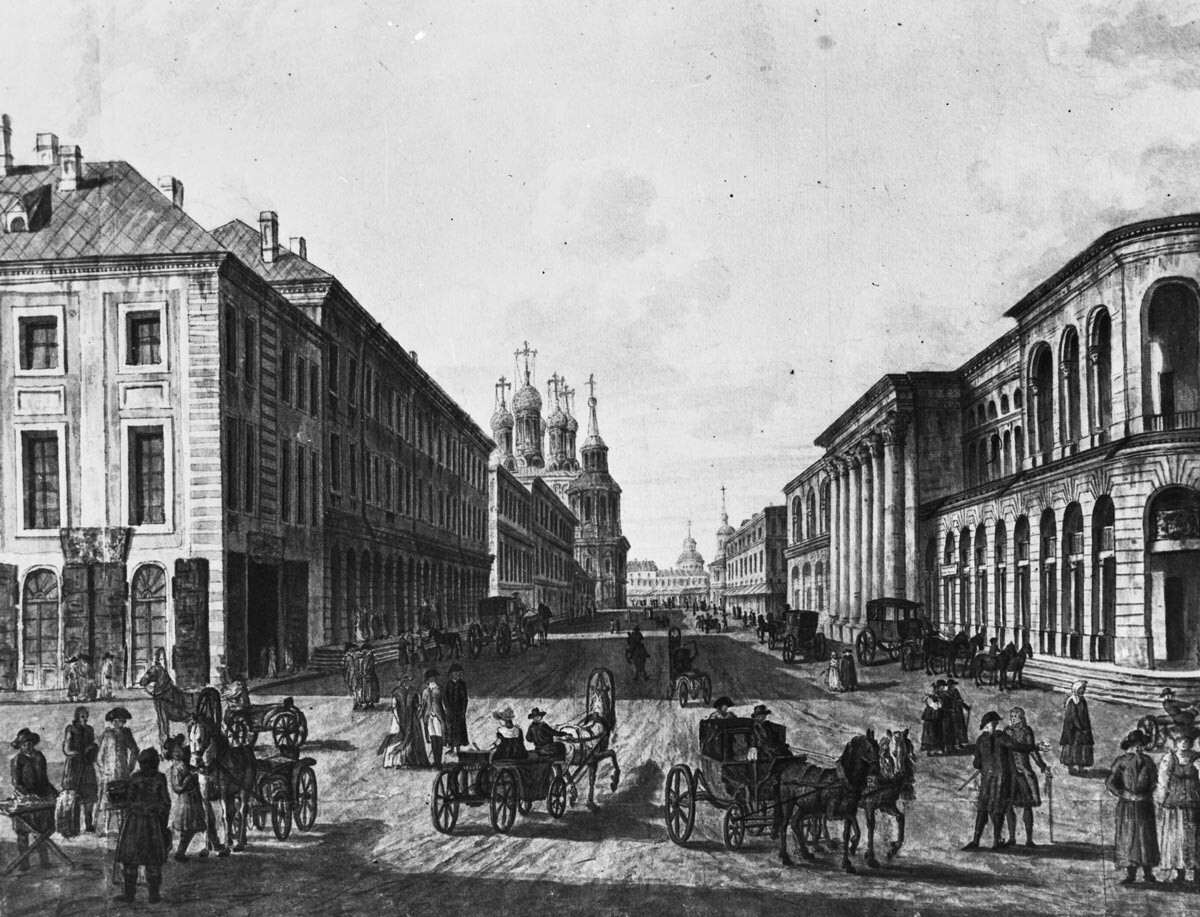 Gostinij Dvor (a destra) all'inizio del XIX secolo