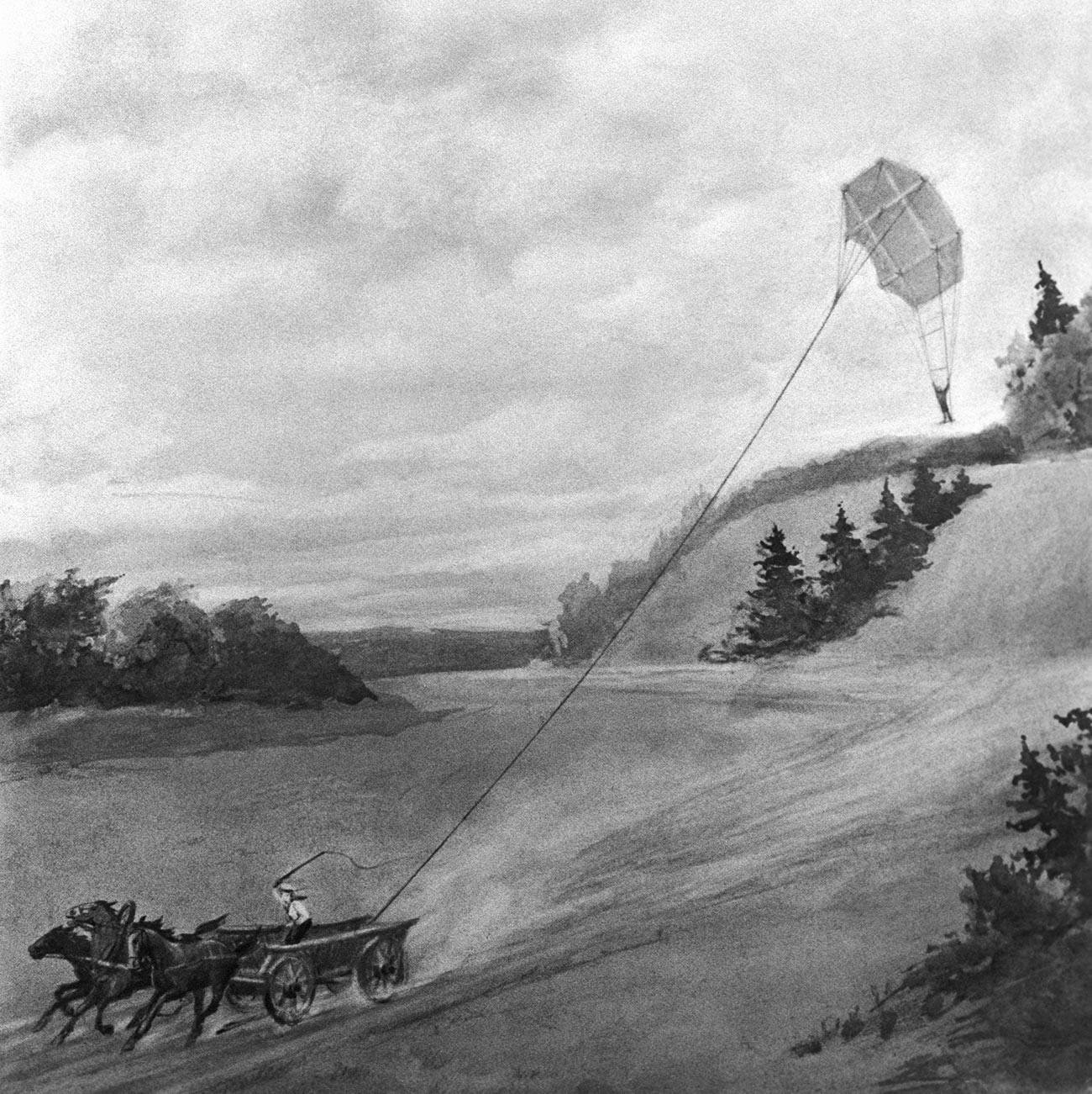 La cometa en la que voló el creador del primer avión, Alexánder Mozhaiski, durante un experimento en la provincia de Podolsk en 1876.