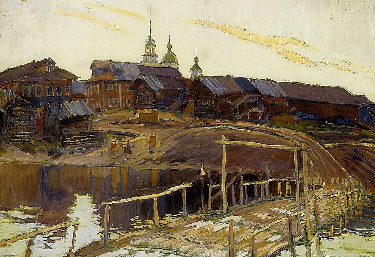 ワシリー・ペレプレチコフ、『ヴォングダ川沿いのポログ村』、1911年