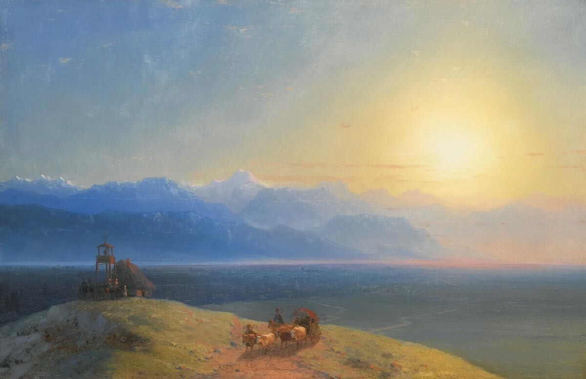 Вид Кавказа с Казбеком на расстоянии, 1868 г.