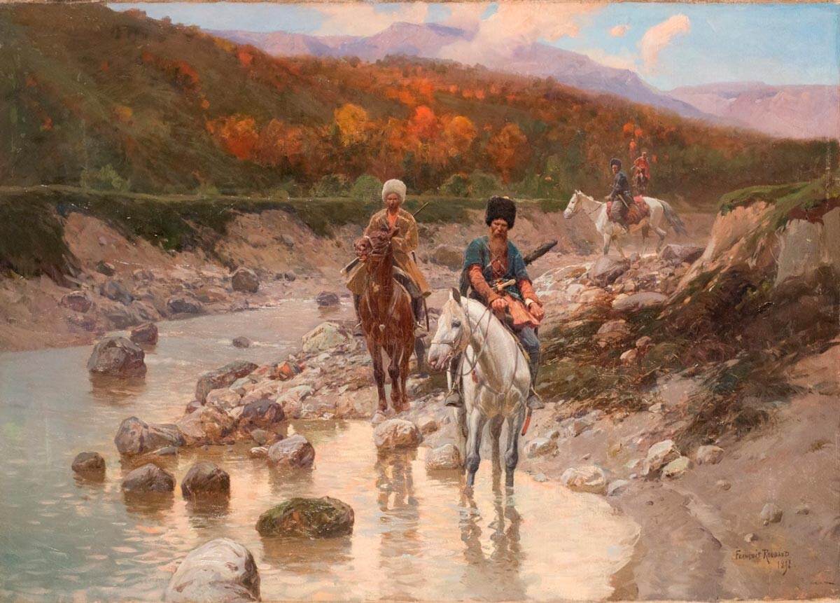 Cossacks at a mountain river, 1892.
