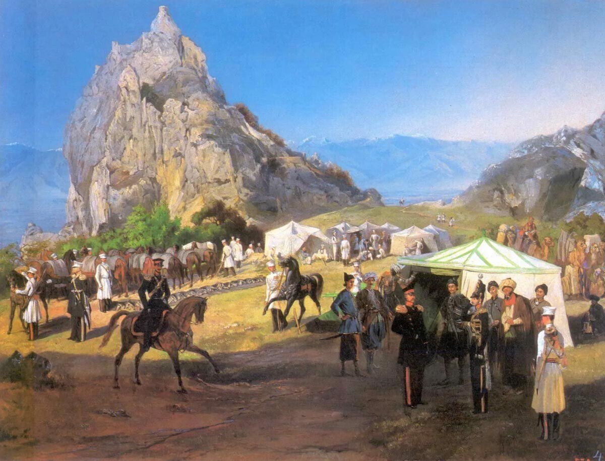 Perkemahan musim panas Resimen Dragoon Nizhny Novgorod di Kara-Agach (1840).