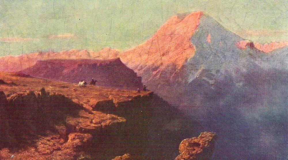 Vista panorâmica do Cáucaso. Monte Elbrus ao nascer do sol, 1837-1838

