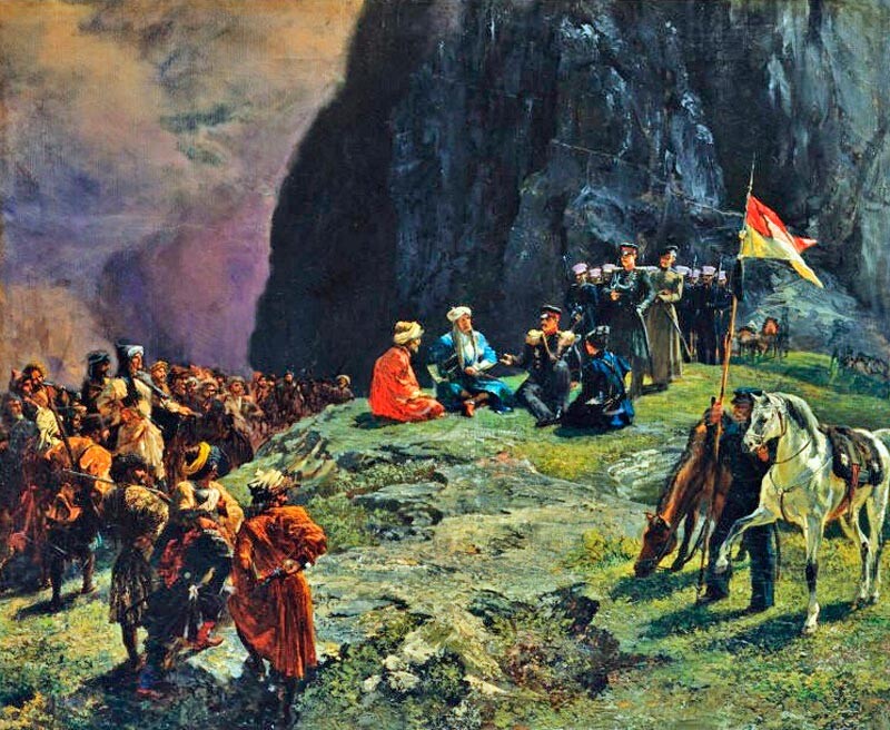 Rencontre du général Klüge von Klugenau avec Chamil en 1837, 1849, Grigori Gagarine