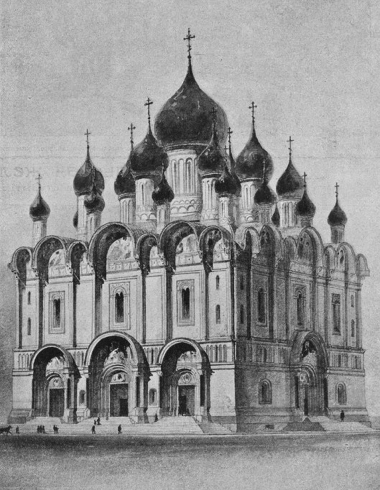 Katedral Alexander Nevsky digambarkan pada tahun 1904 di bawah proyek arsitek A. Pomerantsev.