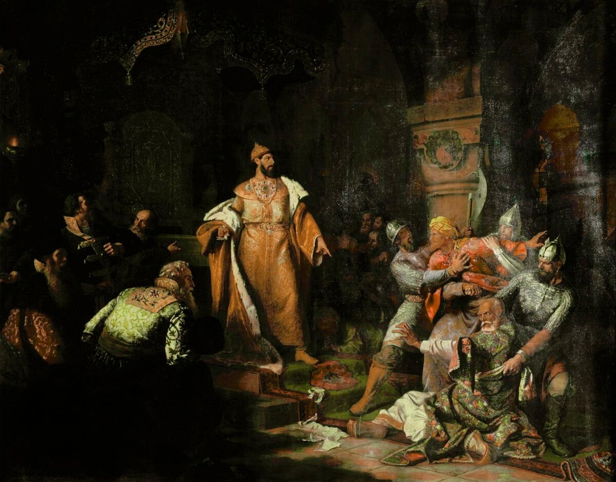 “Ivan 3°, rasgando a carta do Cã”, pintura de N. S. Chustov.