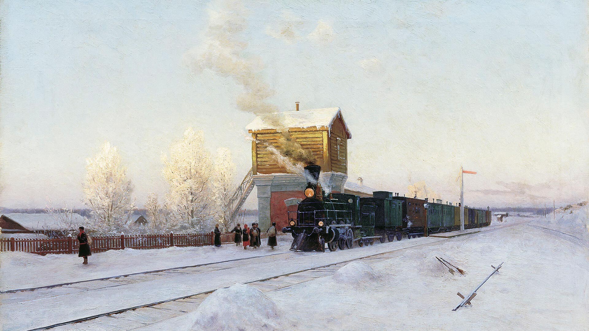 Владимир Казанцев. На гарата. Зимна сутрин на Уралската железница, 1891