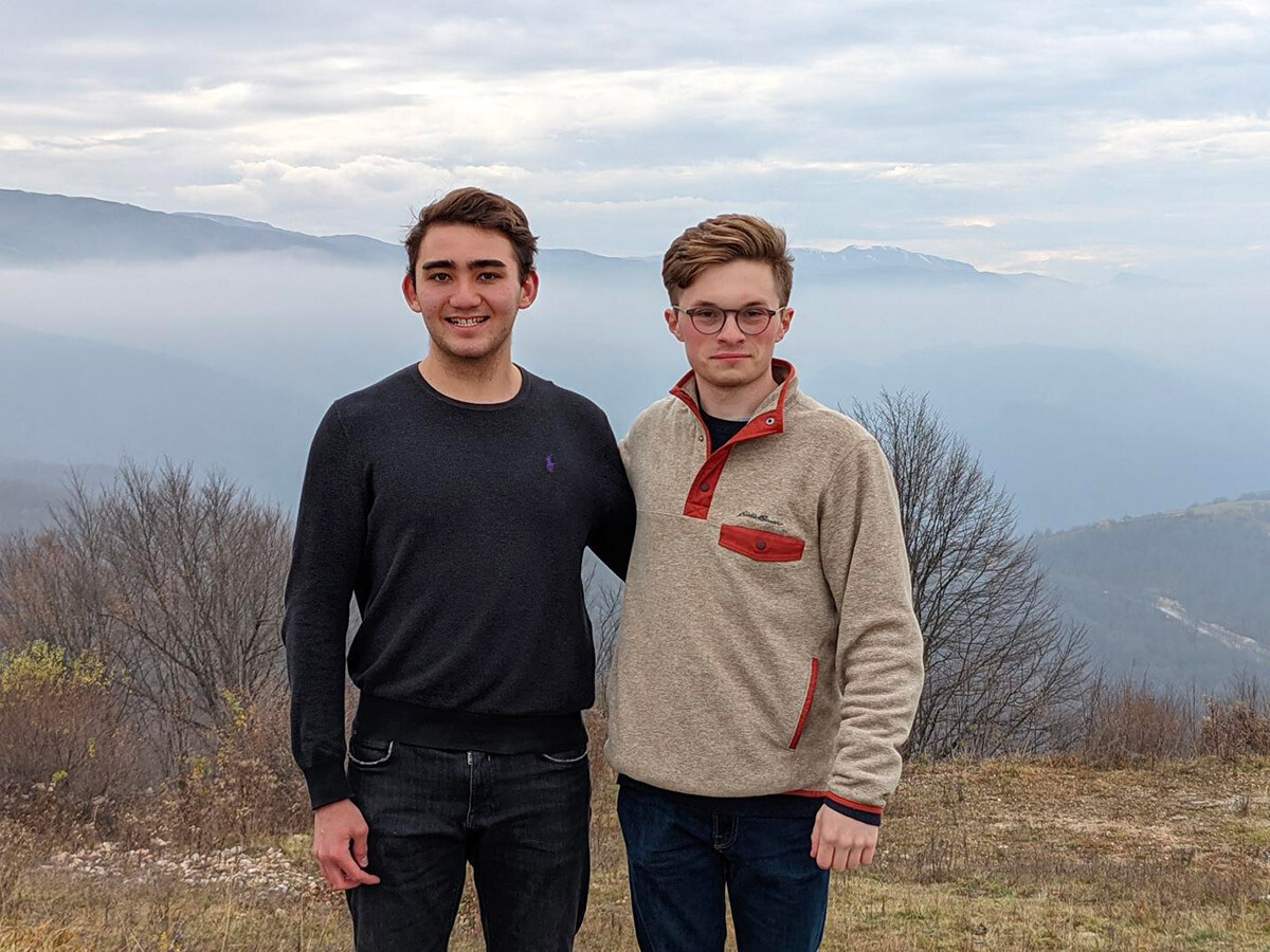 Kristian and his friend high in the mountains of Chechnya.