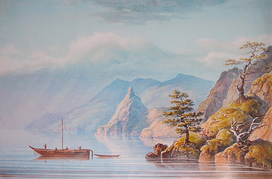“Lago Bajkal. Scogliera Malaja Kolokolnaja nella baia di Peschanaja”. 1840-1850