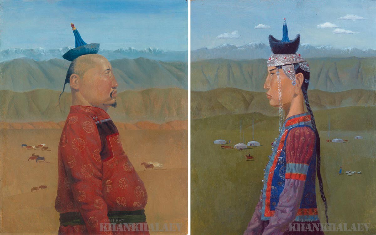 Noyan (a la izquierda, Noyan es un título de autoridad en Asia Central) y Jatan (una princesa de cuento), 2004

