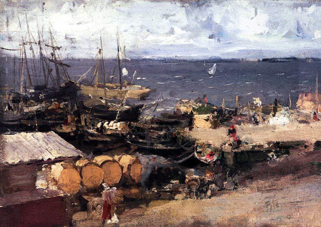 Pelabuhan Arkhangelsk di Sungai Dvina (1894).