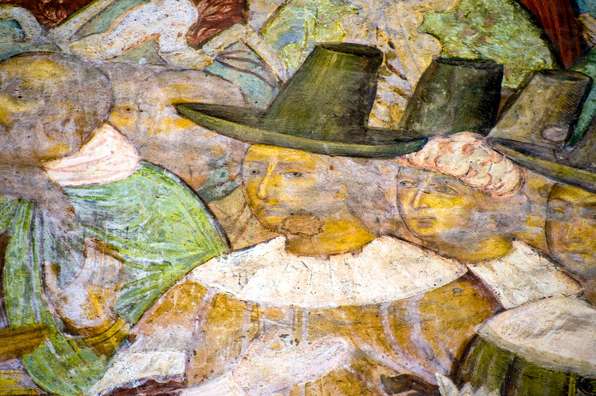 Catedral de Santa Sofía. Muro oeste, lado derecho. Detalle del fresco del Juicio Final, los extranjeros entre los condenados. 20 de julio de 2011