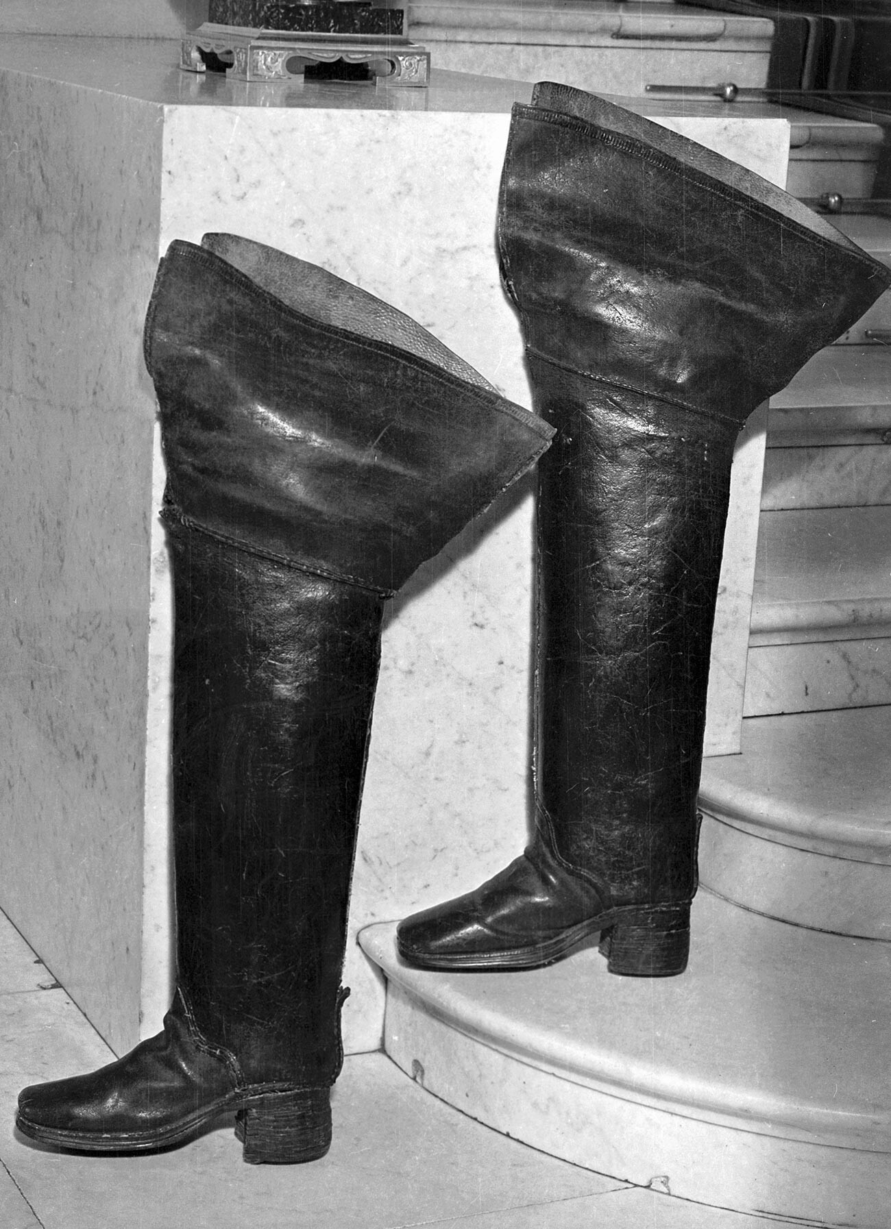 The boots made by Peter Great, stored in the Kremlin Armoury.