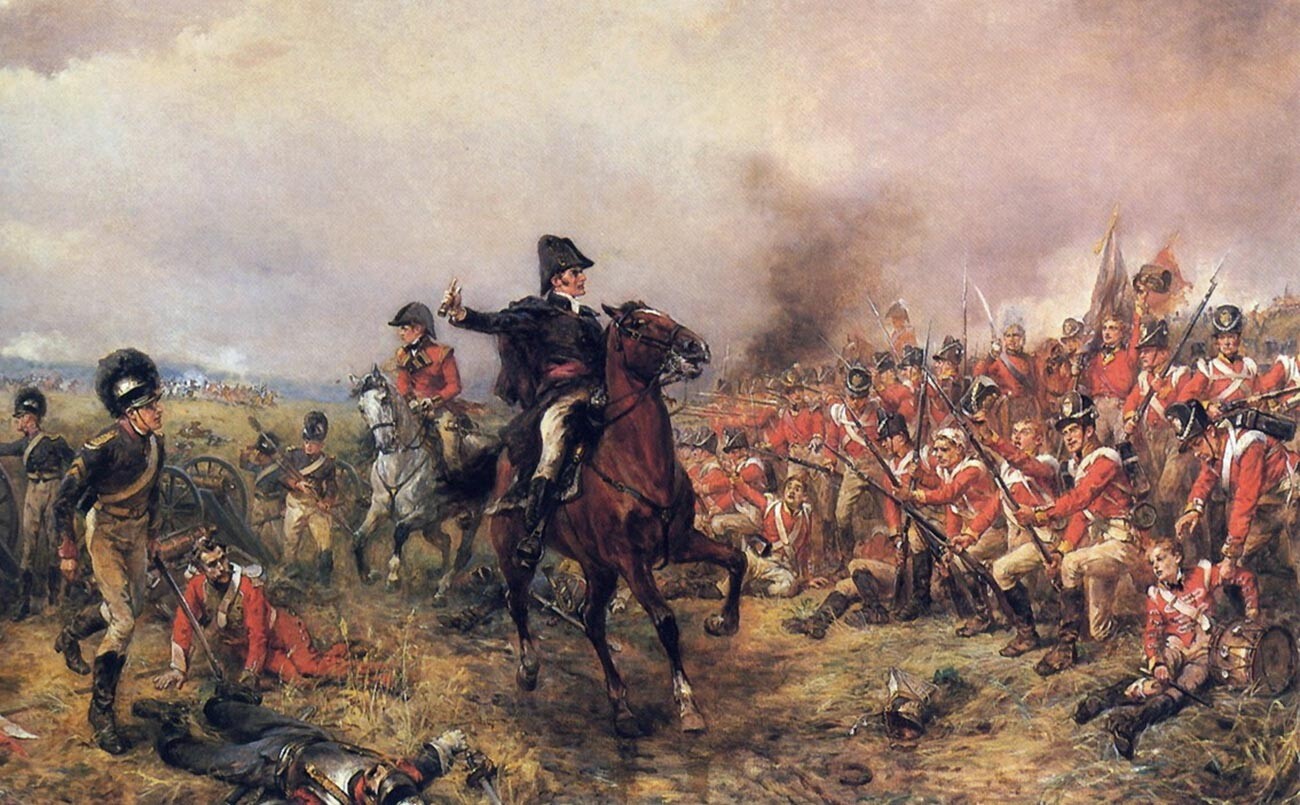 Герцог Веллингтон в битве при Ватерлоо.