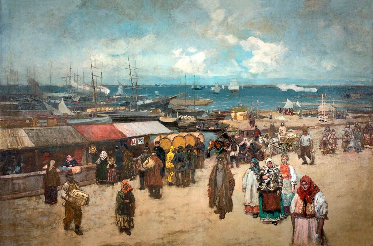 Пазарот на пристаништето во Архангелск. 1896, Константин Коровин

