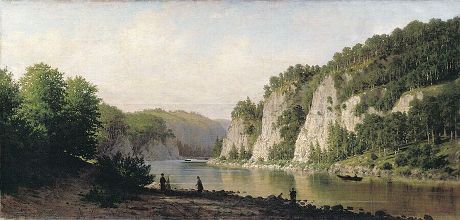 Batu Pisaniy di Sungai Chusovaya (1877).