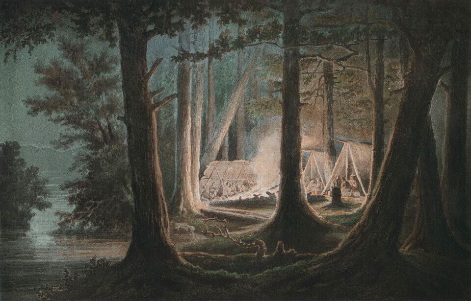 Menginap semalam di hutan di sepanjang Okhotsk shosse (1856).
