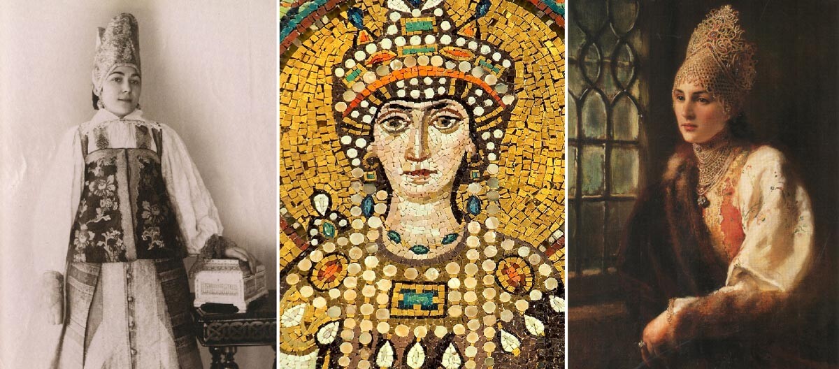  Селянка от провинция Курск. 1900 година Двугребен кокошник, или седловиден 