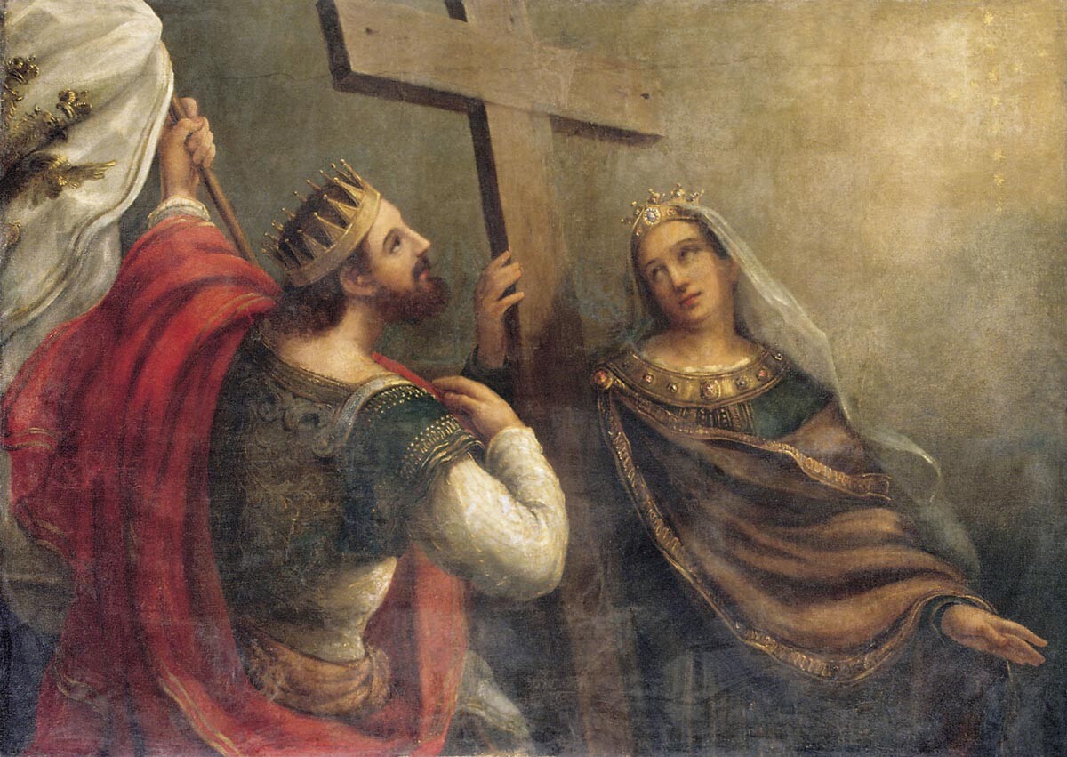 Die Heiligen Konstantin und Helena präsentieren das Heilige Kreuz, vor 1870, Wasili Sasonow.