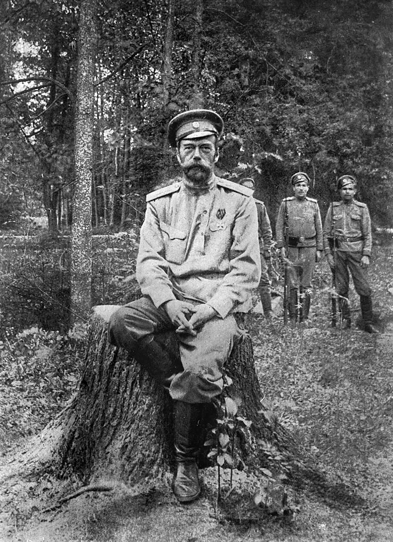 Nikolay II di bawah penjagaan di Tsarskoye Selo.