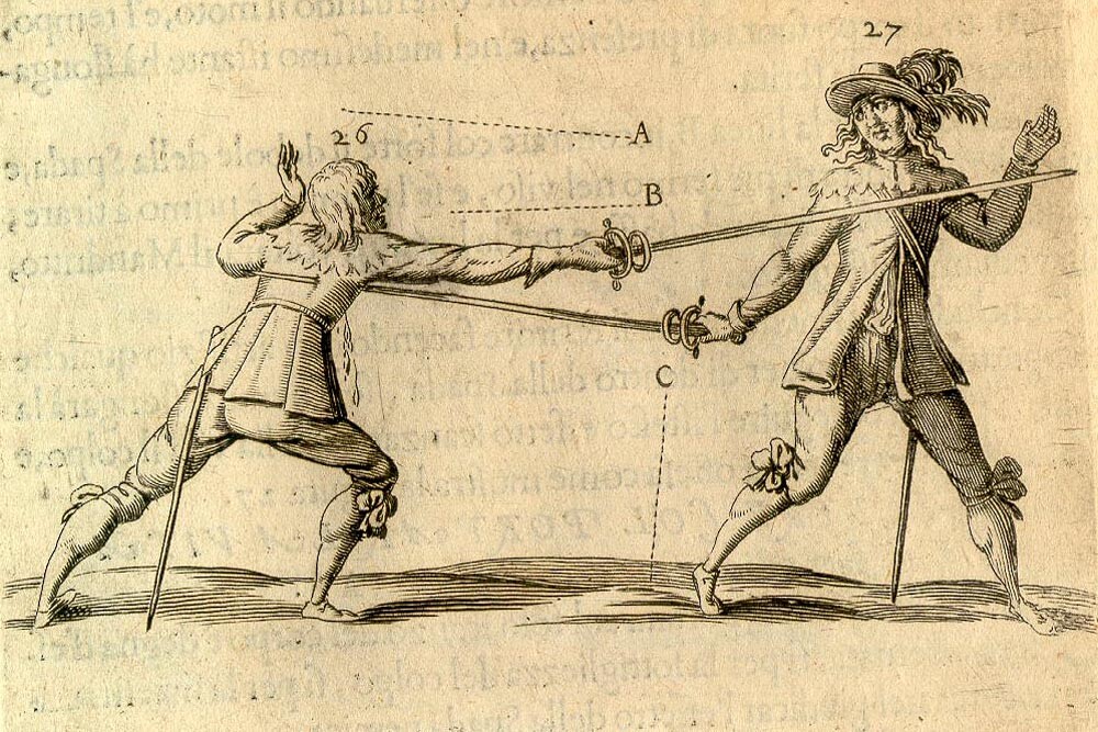  Фехтование на шпагах, иллюстрация Jacques Callot , 1617