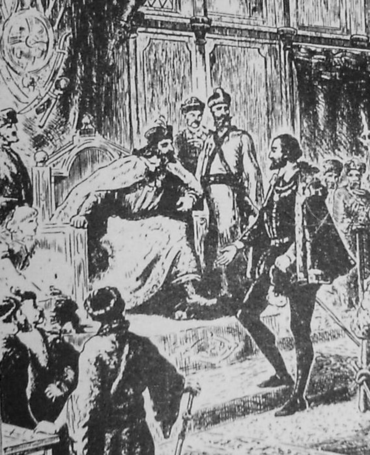  Фрагмент от старинна гравюра. Ричард Чанслър на банкет при Иван Грозни 