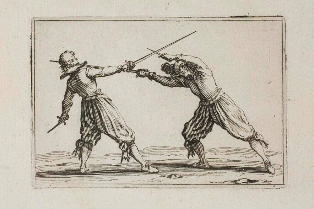 An illustration from a fencing book by Francesco Fernando Alfieri