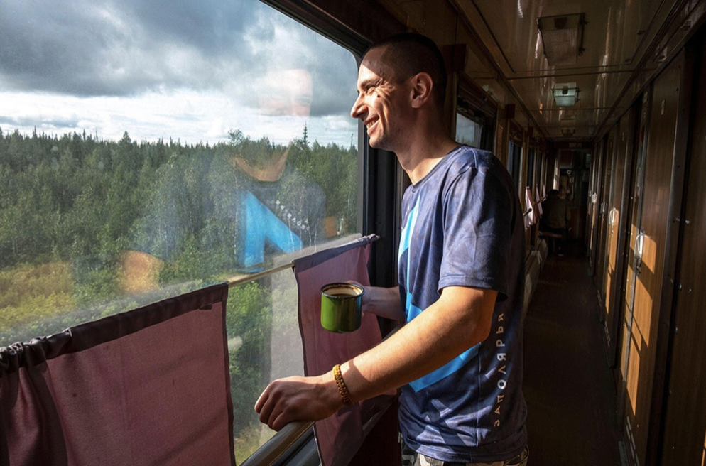 Aus dem Fenster der Transsibirischen Eisenbahn.
