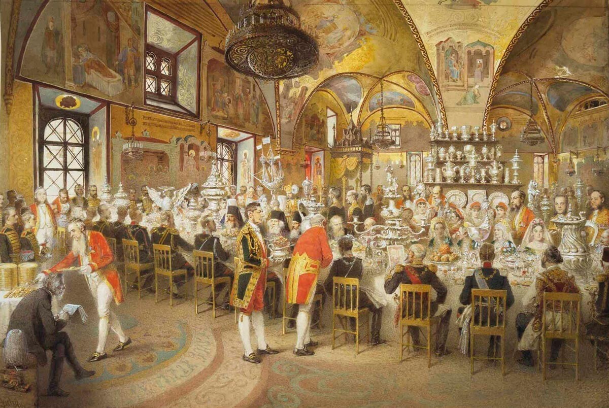 『グラノヴィータヤ宮殿での宴会』ミハイル・ジチ画、1883年