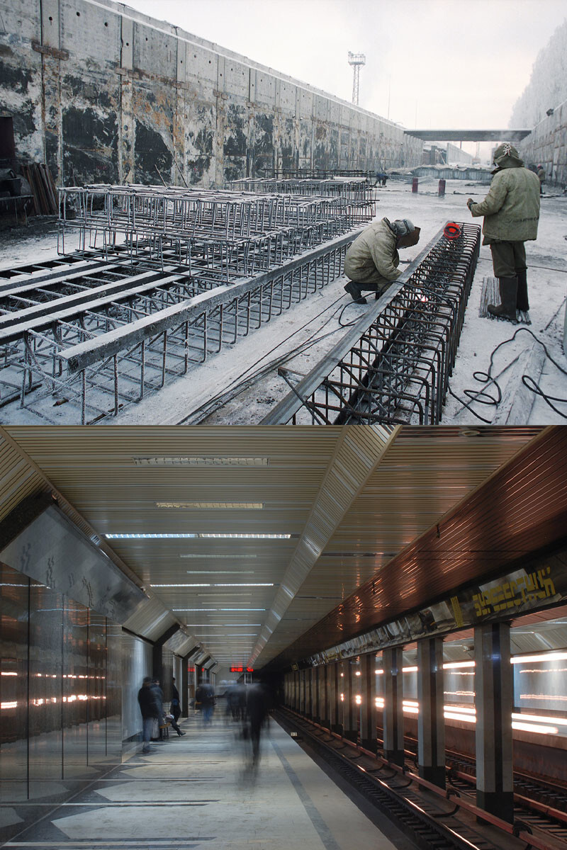 Pembangunan Metro stasiun Burevestnik (1996) / stasiun Burevestnik (2009).